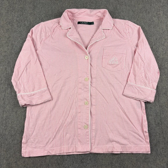 Lauren Ralph Lauren Other - Lauren Ralph Lauren Pajama Top Shirt Button Up Size Small Pink White Stripe Logo